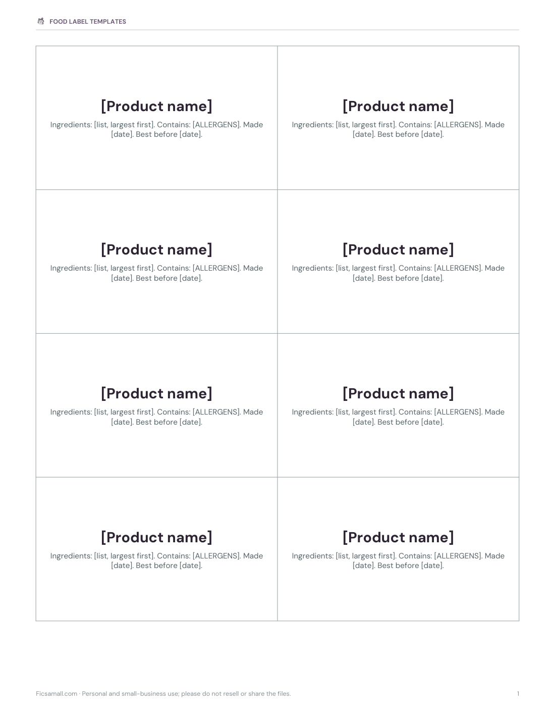 Preview of the first page of Bake sale labels (DOCX/PDF)