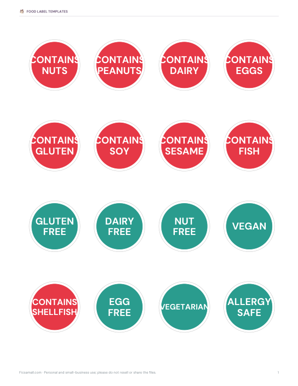 Preview of Printable Allergen Labels Stickers
